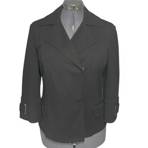 SoCa St John Black Jacket Top Double Breasted Womens Small S 3/4 Sleeve No Belt